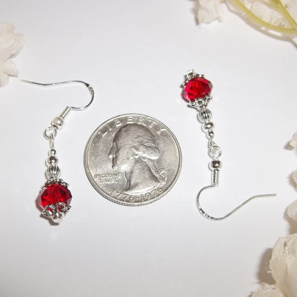 Beaded Red Dangle Earrings Handmade NWT Set 5183 - Picture 3 of 8